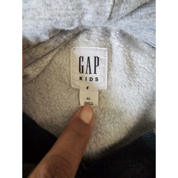 GAP Kids Pullover Hoodie Youth Size XL Grey Plaid Hood Vintage - Picture 5 of 6